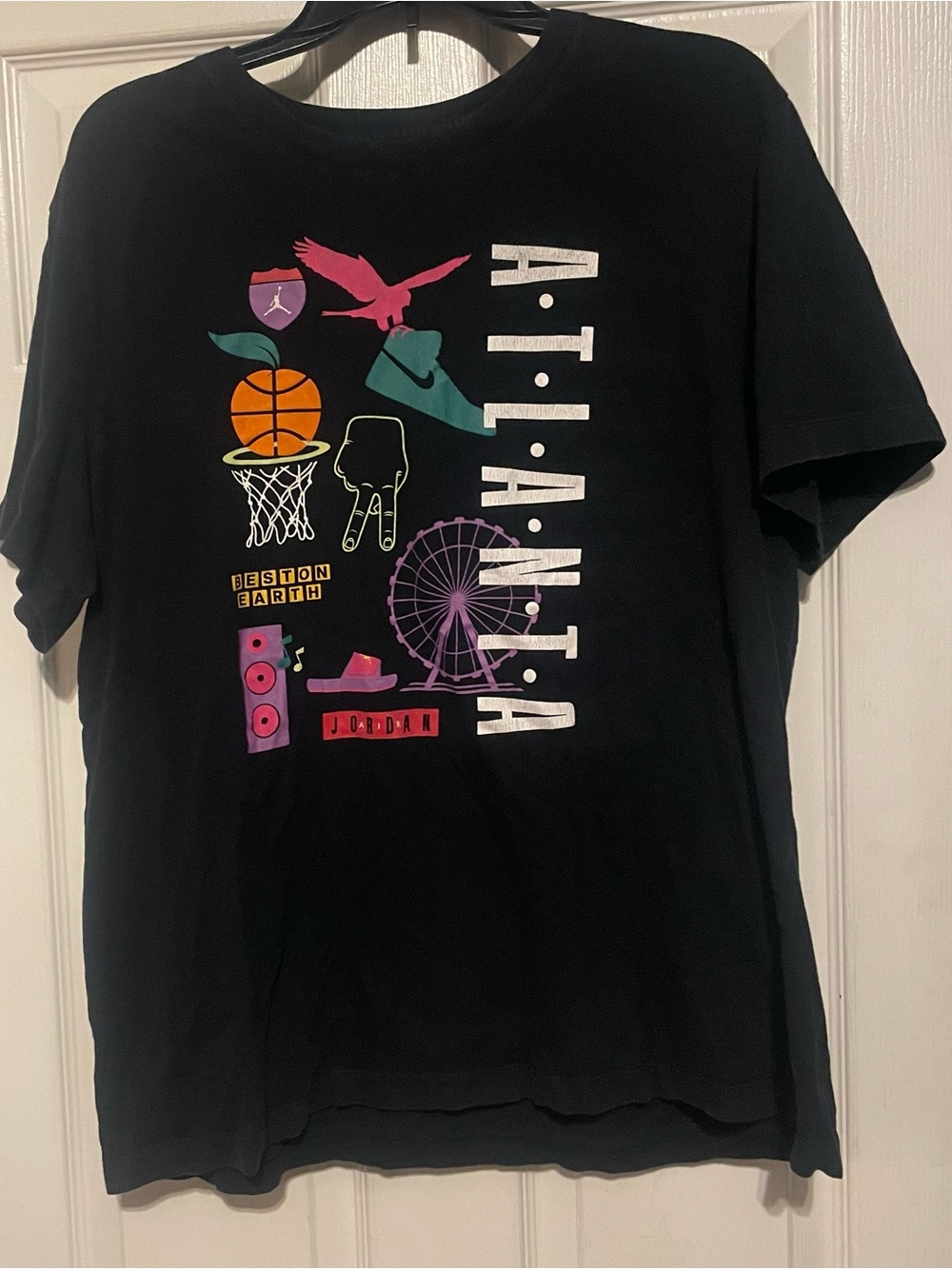 Mens Size XL Nike Air Jordan Atlanta City Graphic Print Shirt Black